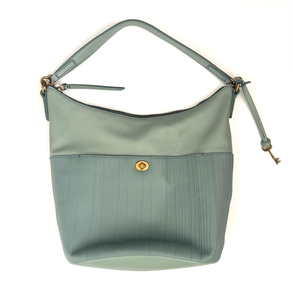 Fossil Talulla Mint Green Hobo Shoulder Bag Gold Hardware Pleated Front - Picture 2 of 10